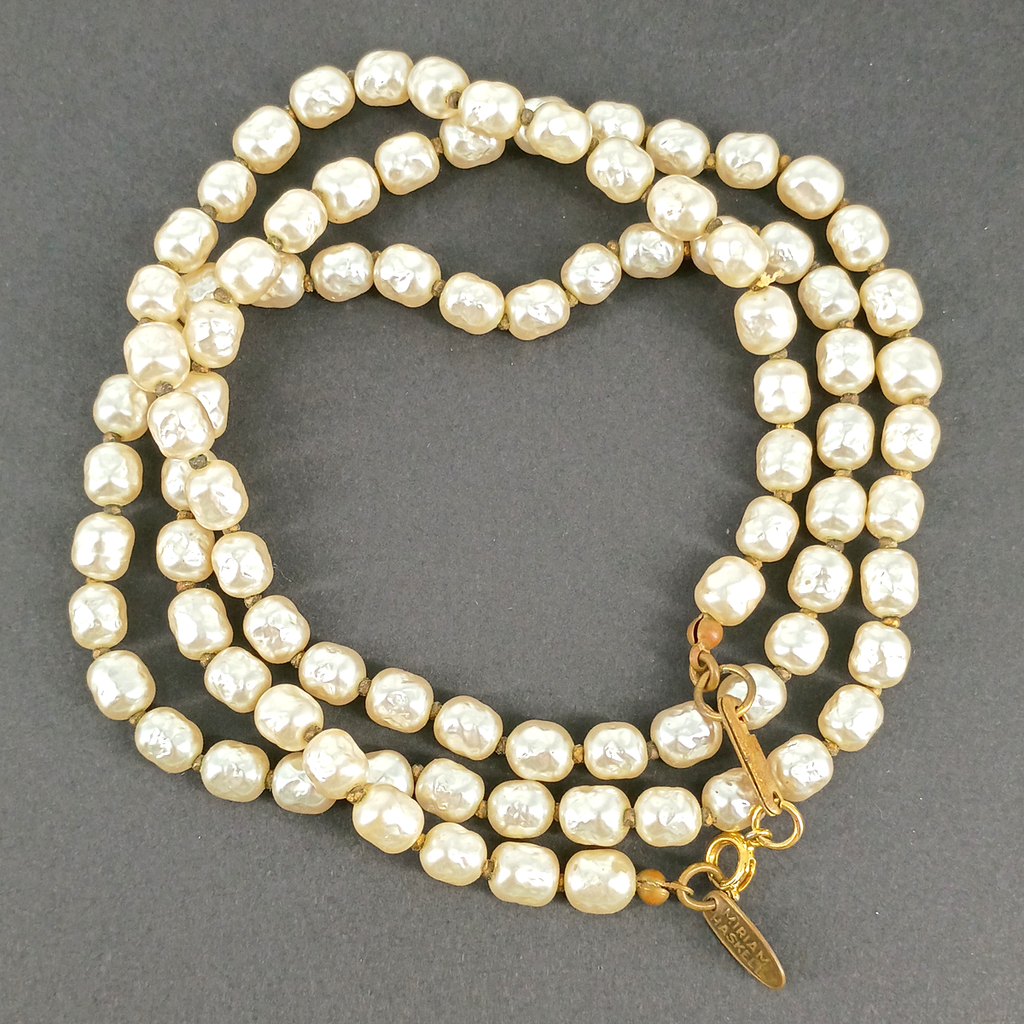 Miriam Haskell Baroque Pearl Necklace, Vintage 1969 Faux Pearl Strand