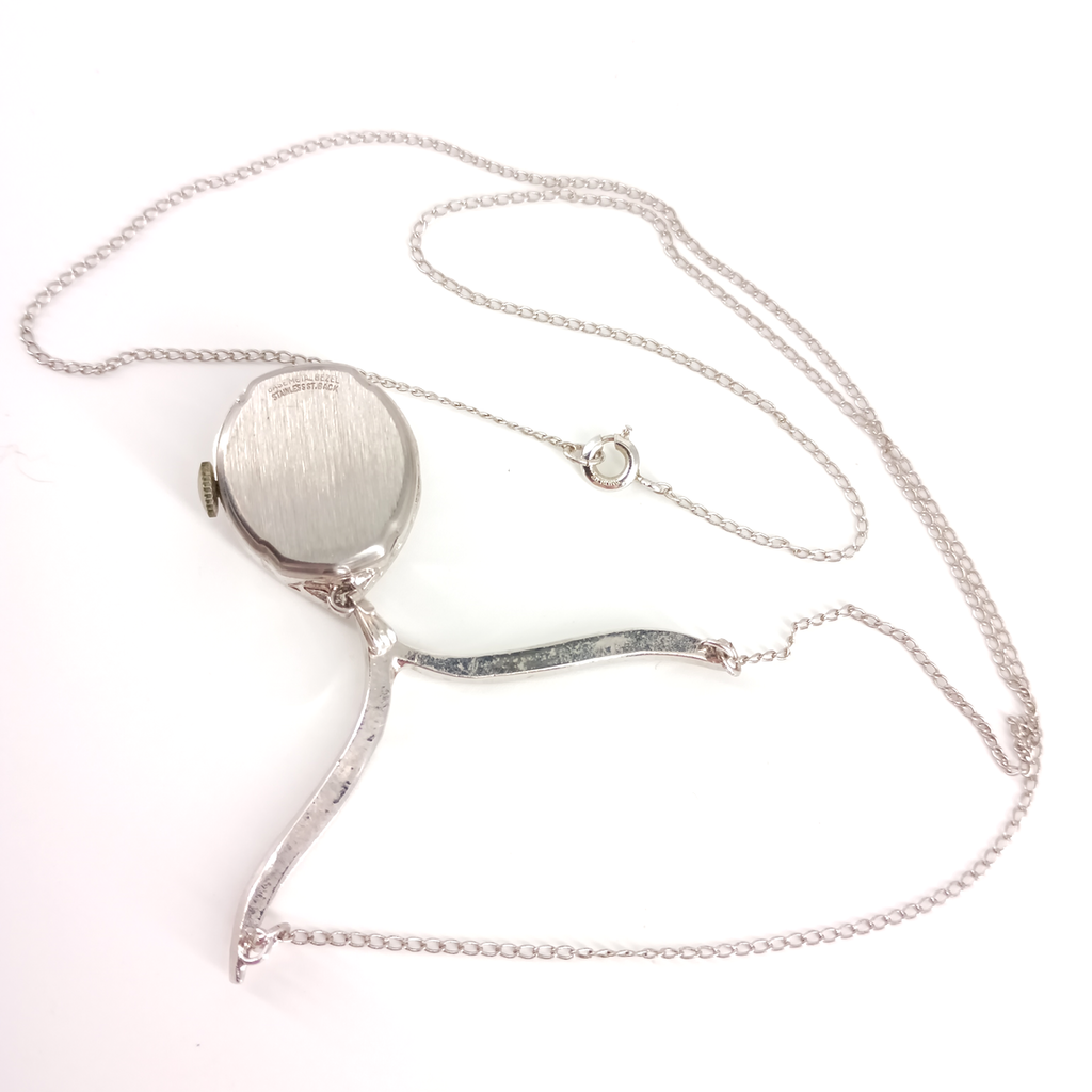 Vintage Wyler Incaflex Teardrop Watch Pendant Necklace – Swiss Made Rhinestone Halo, Mid-Century Elegance