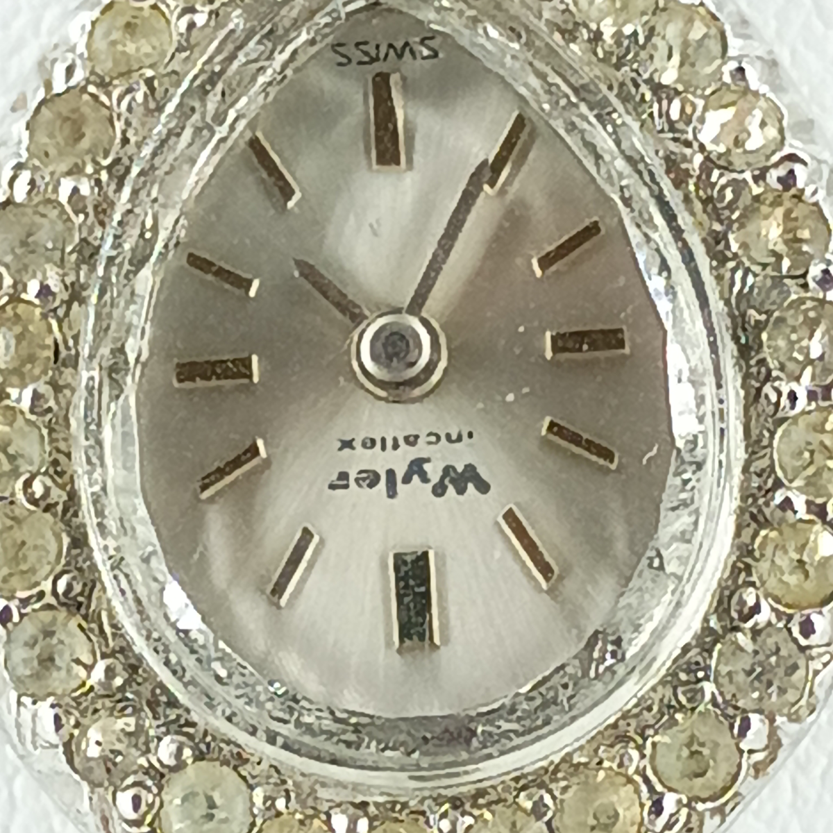 Vintage Wyler Incaflex Teardrop Watch Pendant Necklace – Swiss Made Rhinestone Halo, Mid-Century Elegance