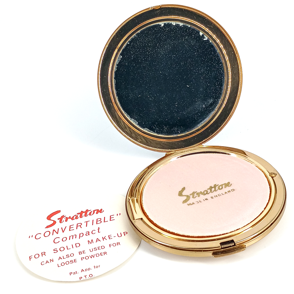 1960s Stratton Convertible Compact Blue Enamel Rose Design Powder Compact Made in England