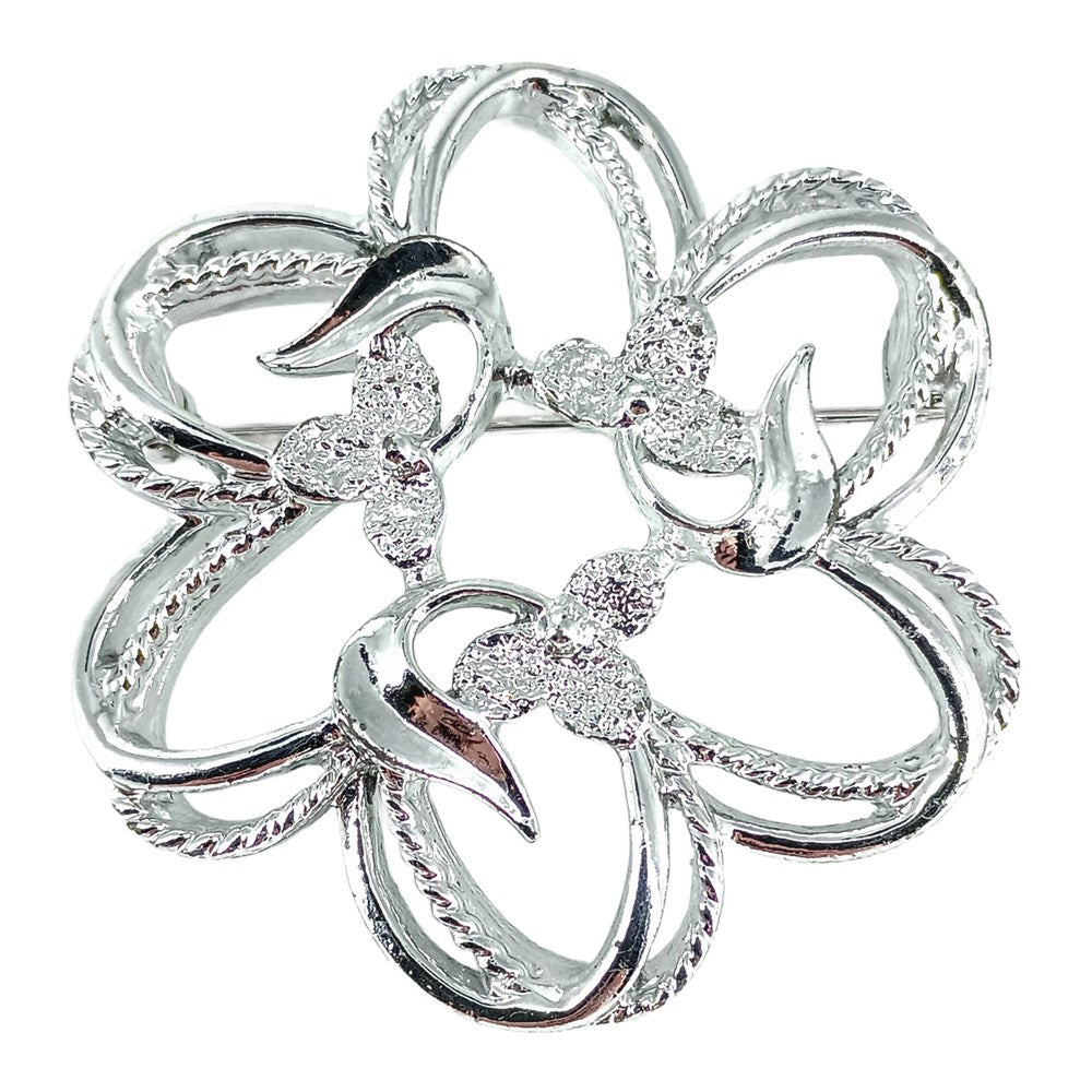 Sarah Coventry Silver Tone Ribbon Brooch – Vintage Sculptural Floral Pin
