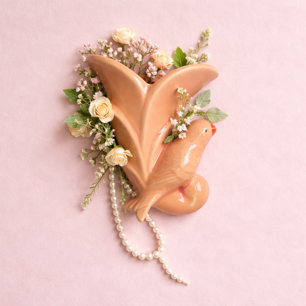 Vintage Pink Bird Wall Planter