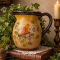 Hand-Painted Vintage Wall Pocket Planter with Bird & Grape Vine Motif