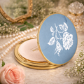 1960s Stratton Convertible Compact Blue Enamel Rose Design Powder Compact Made in England