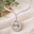 Vintage Wyler Incaflex Teardrop Watch Pendant Necklace – Swiss Made Rhinestone Halo, Mid-Century Elegance