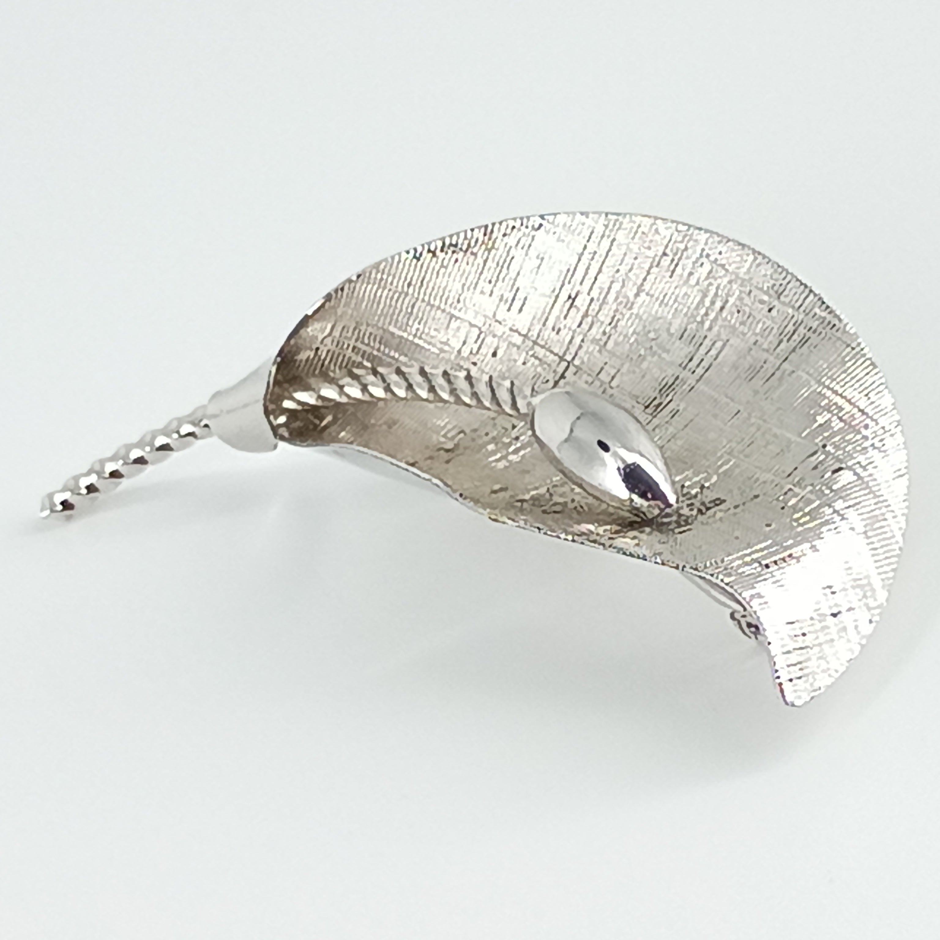 Vintage Sterling Silver Leaf Brooch, Textured Modernist Design, Mid Century Organic Form Pin