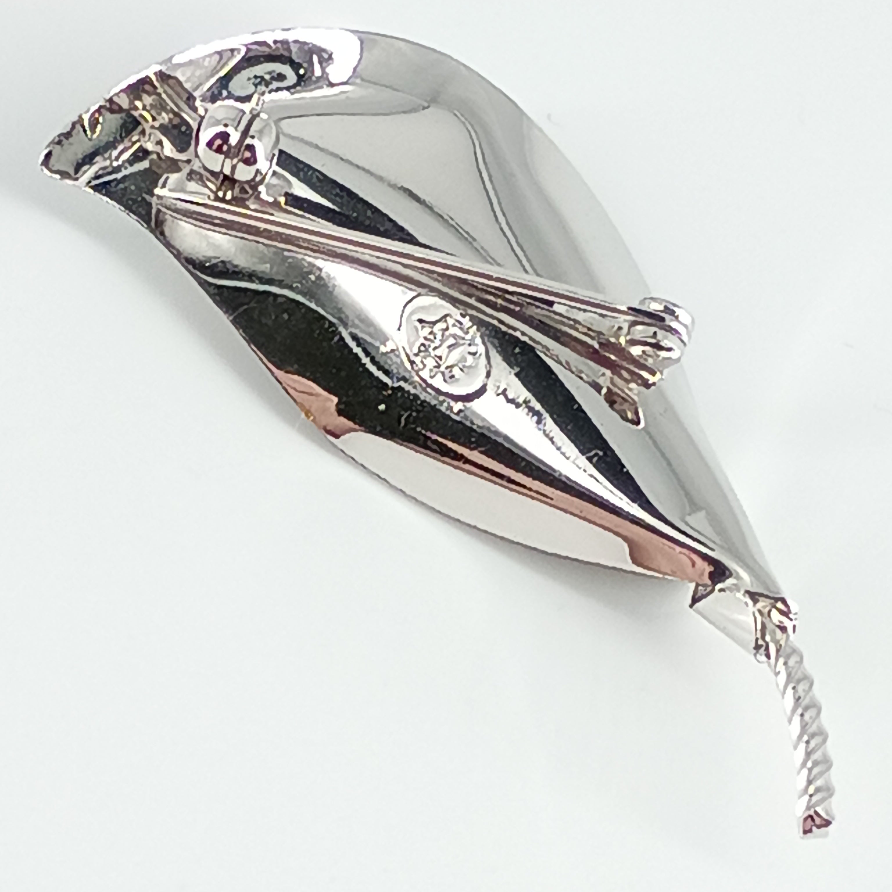 Vintage Sterling Silver Leaf Brooch, Textured Modernist Design, Mid Century Organic Form Pin