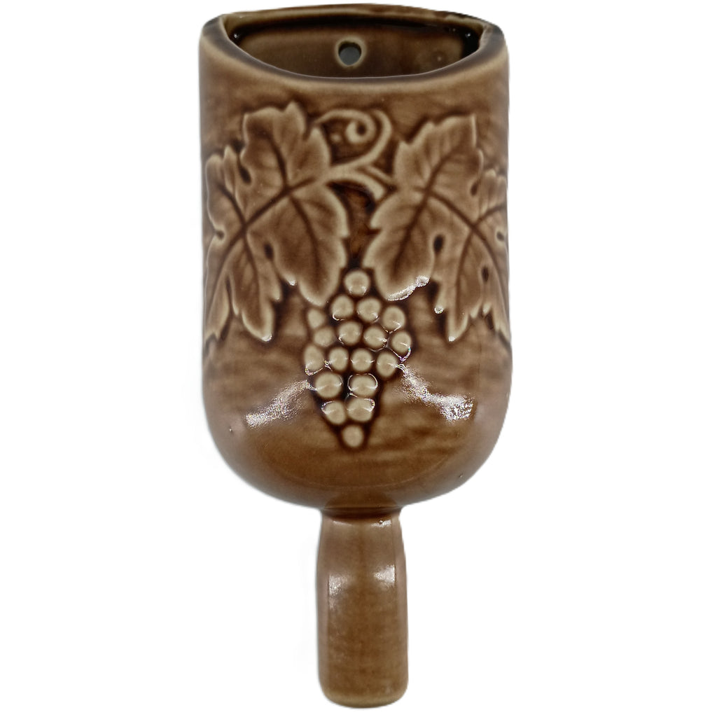 Vintage Pottery Wall Pocket Planter – Brown Drip Glaze Grapevine Relief, Made in America