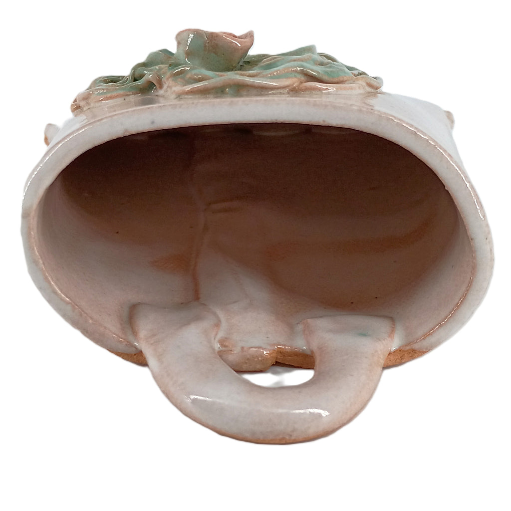 Vintage Miniature Wall Pocket Planter, Pink Ceramic with Green Floral Wreath