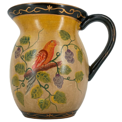 Hand-Painted Vintage Wall Pocket Planter with Bird & Grape Vine Motif