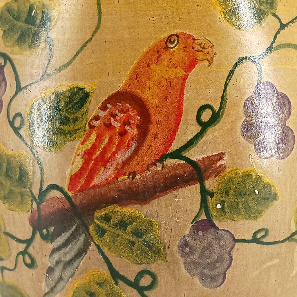Hand-Painted Vintage Wall Pocket Planter with Bird & Grape Vine Motif