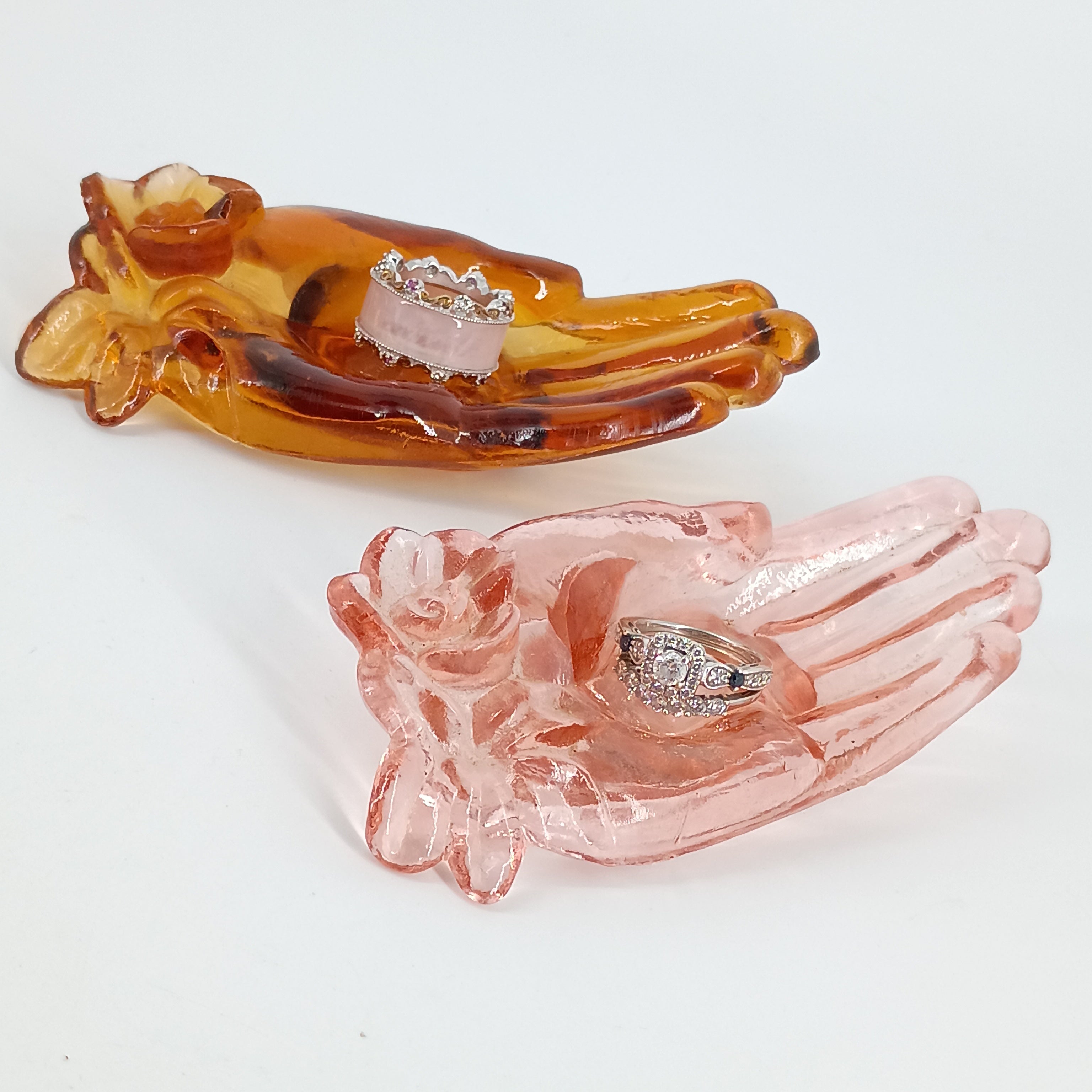 Degenhart Honey Amber Glass Hand Ring Holder Vintage Vanity Dish