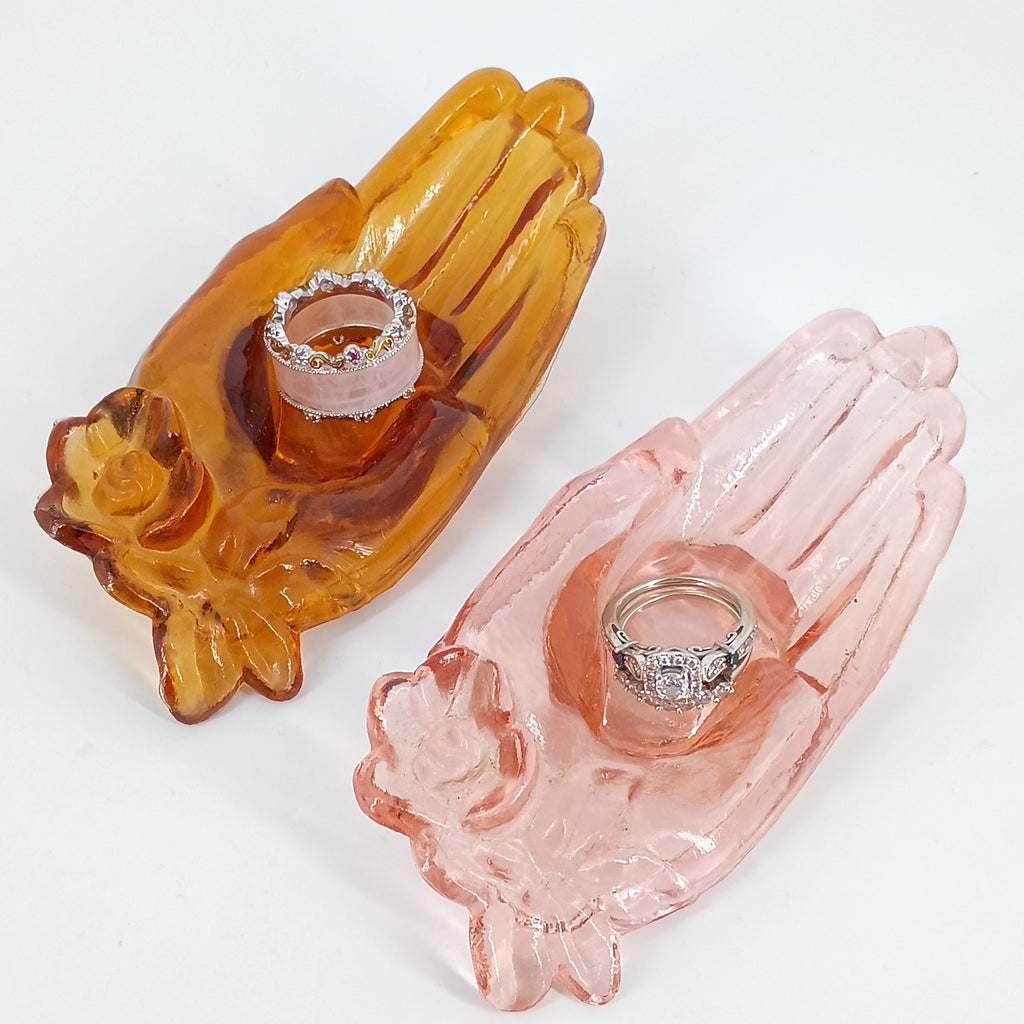 Degenhart Honey Amber Glass Hand Ring Holder Vintage Vanity Dish
