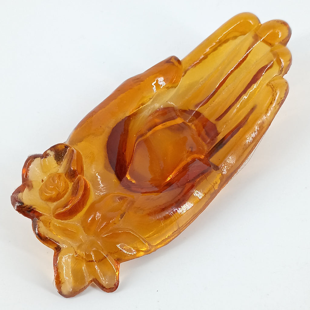 Degenhart Honey Amber Glass Hand Ring Holder Vintage Vanity Dish