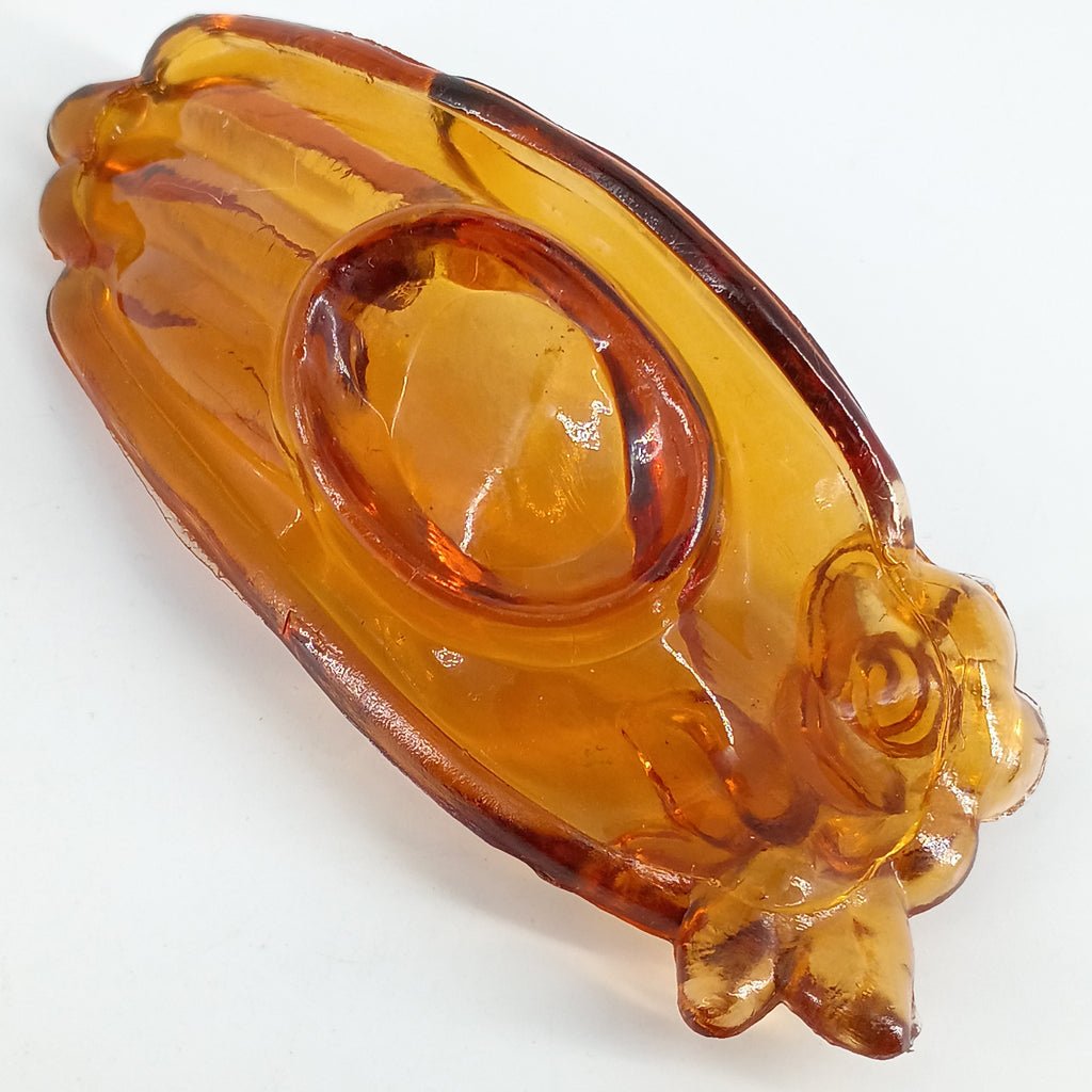 Degenhart Honey Amber Glass Hand Ring Holder Vintage Vanity Dish