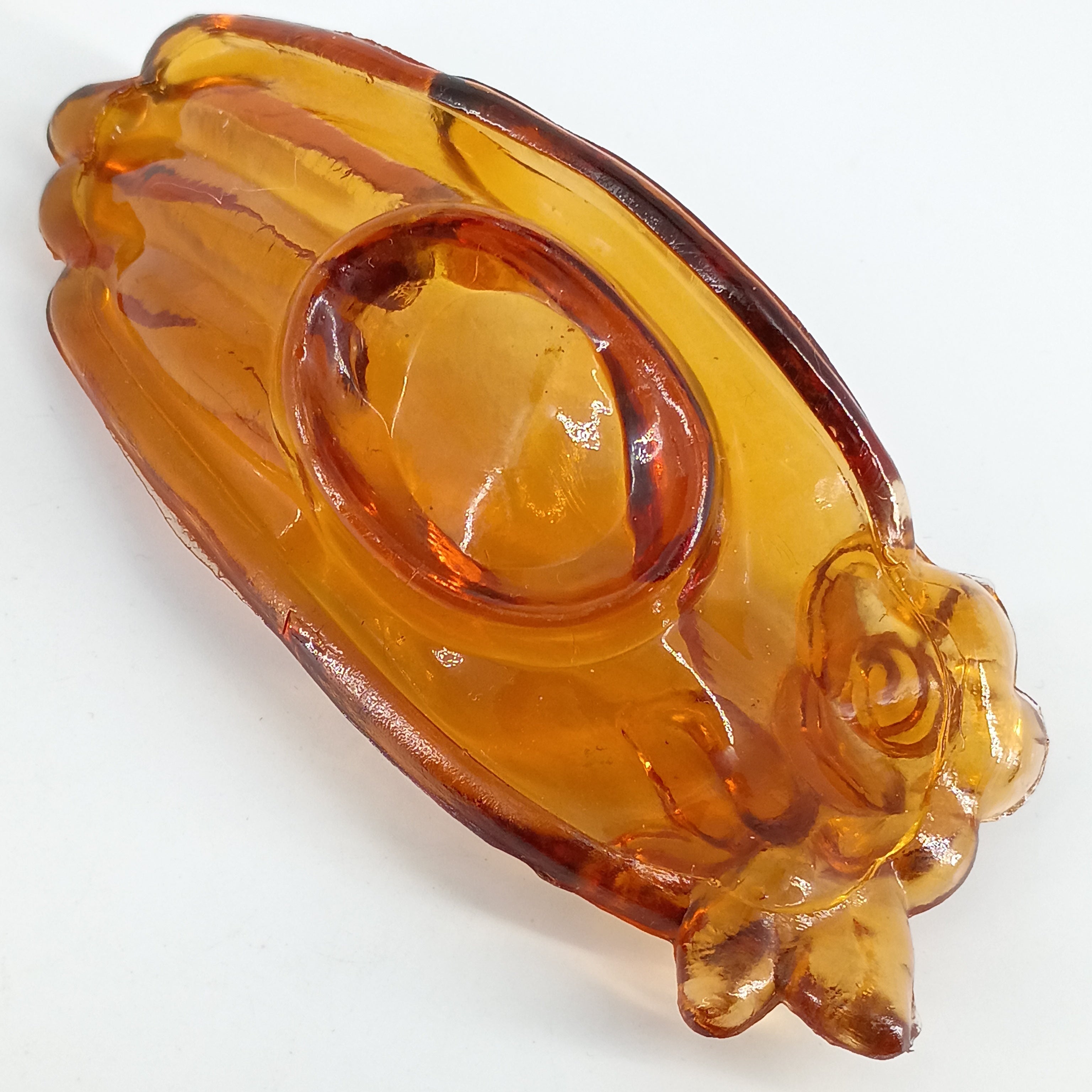 Degenhart Honey Amber Glass Hand Ring Holder Vintage Vanity Dish