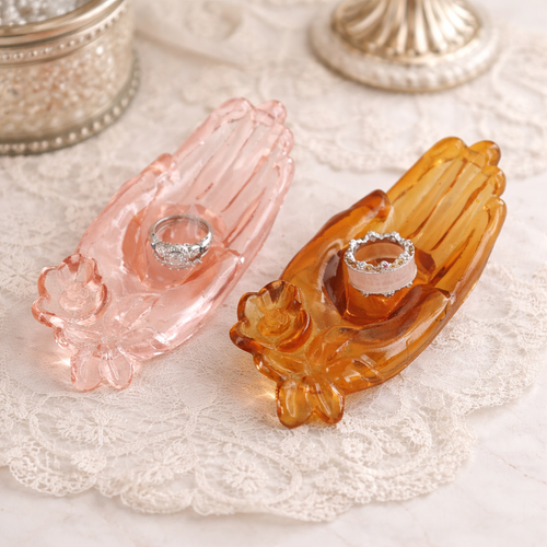 Degenhart Honey Amber Glass Hand Ring Holder Vintage Vanity Dish